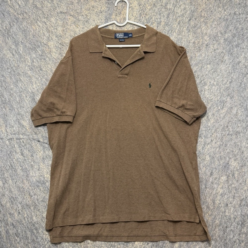 Polo Ralph Lauren Mens XXL Brown Heather Polo Shirt Green Pony 100% Cotton